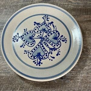 Beaumont Brothers pottery plate Salt-glaze Blue 3 dimensional Heart heavy